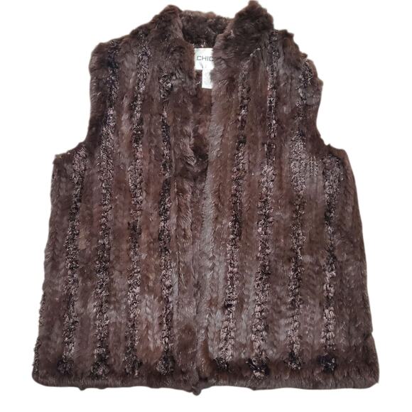 Chico's Vintage Y2k Brown Rabbit Fur Vest Hook & Loop Front Closure - Size Large - Picture 4 of 8